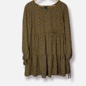 Wild Fable Mustard ditsy Floral layered Dress XS runs big S
